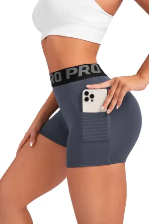 Women Workout Shorts,High Waisted Athletic Slim Fit Shorts Tummy Control Gym Yoga Biker Shorts with Side Pocket