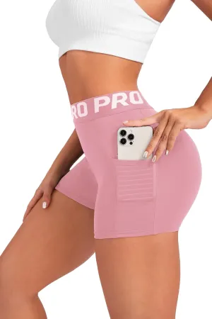 Women Workout Shorts,High Waisted Athletic Slim Fit Shorts Tummy Control Gym Yoga Biker Shorts with Side Pocket