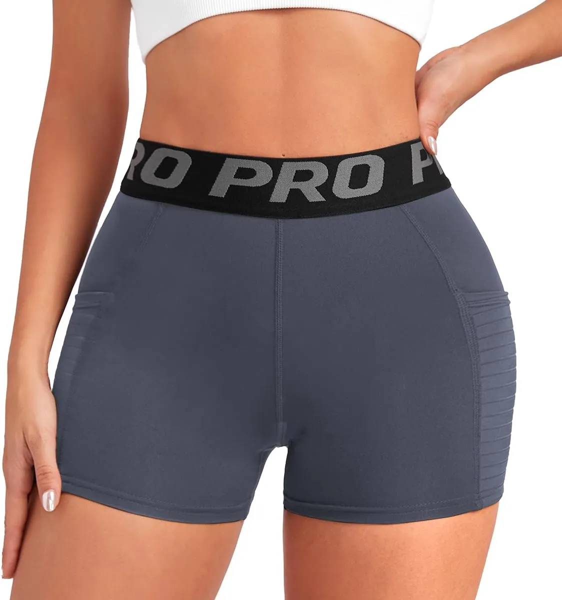 Women Workout Shorts,High Waisted Athletic Slim Fit Shorts Tummy Control Gym Yoga Biker Shorts with Side Pocket