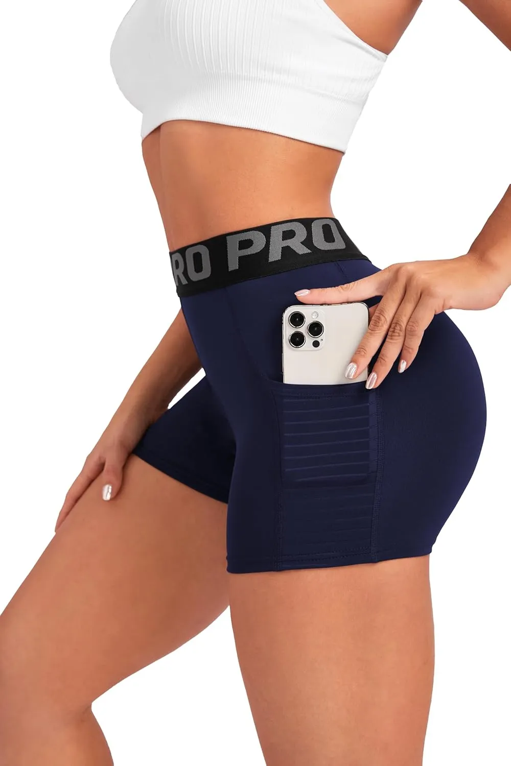 Women Workout Shorts,High Waisted Athletic Slim Fit Shorts Tummy Control Gym Yoga Biker Shorts with Side Pocket