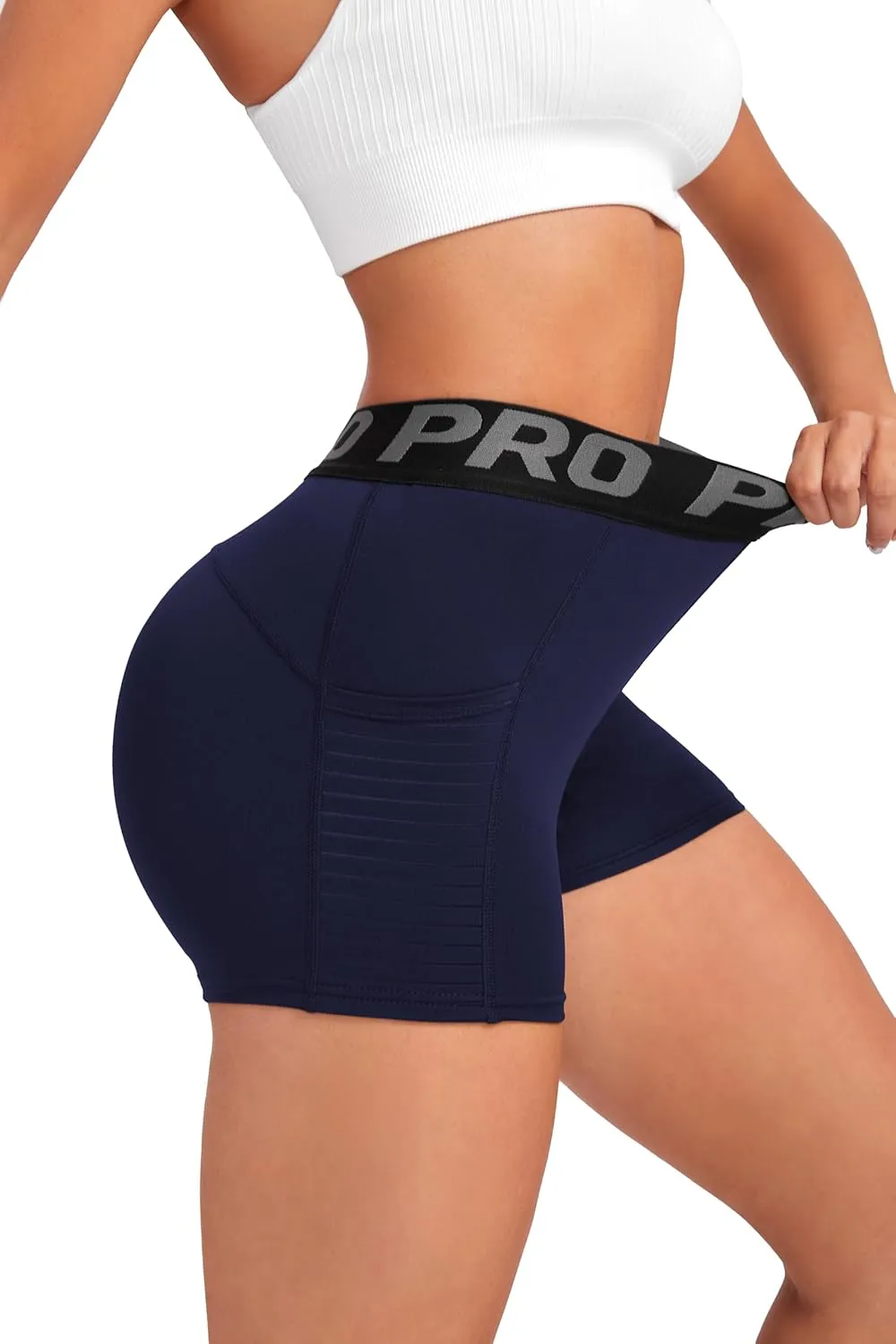 Women Workout Shorts,High Waisted Athletic Slim Fit Shorts Tummy Control Gym Yoga Biker Shorts with Side Pocket