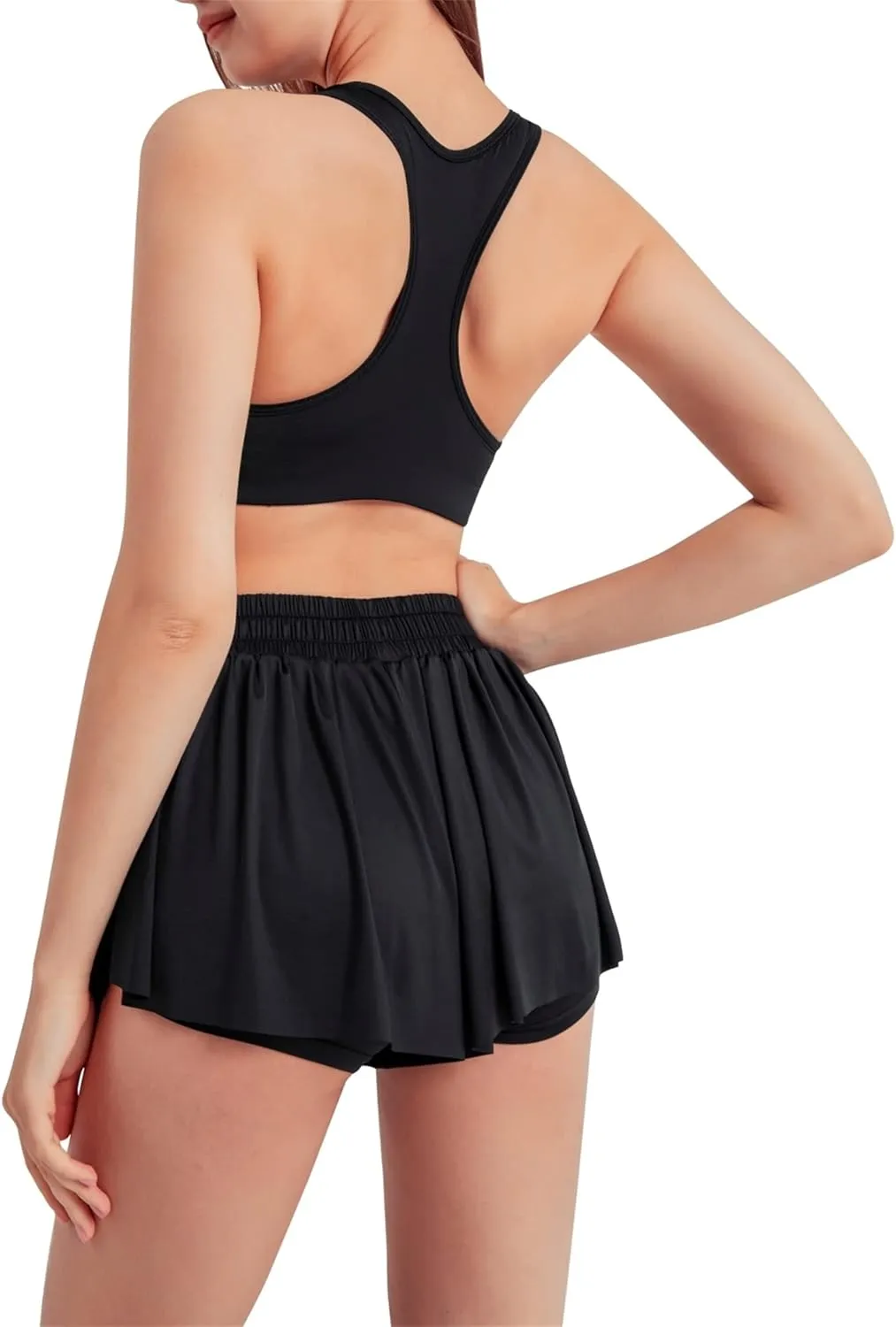 Womens 2 in 1 Flowy Shorts Quick-Dry Running Yoga Shorts Drawstring Fitness Workout Athletic Shorts