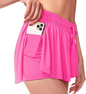 Womens 2 in 1 Flowy Shorts Quick-Dry Running Yoga Shorts Drawstring Fitness Workout Athletic Shorts