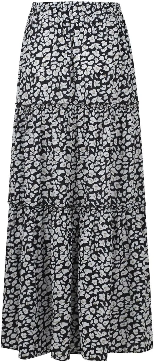 Womens Boho Tiered High Waist Tie Paisley Floral Print Long Maxi Skirt with Pockets