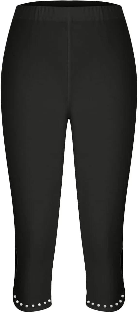 Women's Capri Leggings with Rhinestone 2025 Summer High Waist Cropped Yoga Pants Cutout Keyhole Stretchy Capri Tights