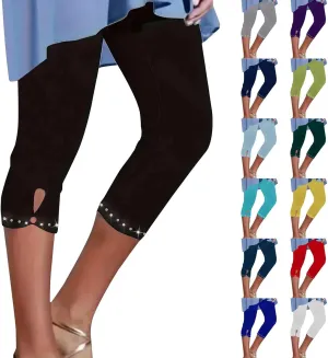 Women's Capri Leggings with Rhinestone 2025 Summer High Waist Cropped Yoga Pants Cutout Keyhole Stretchy Capri Tights