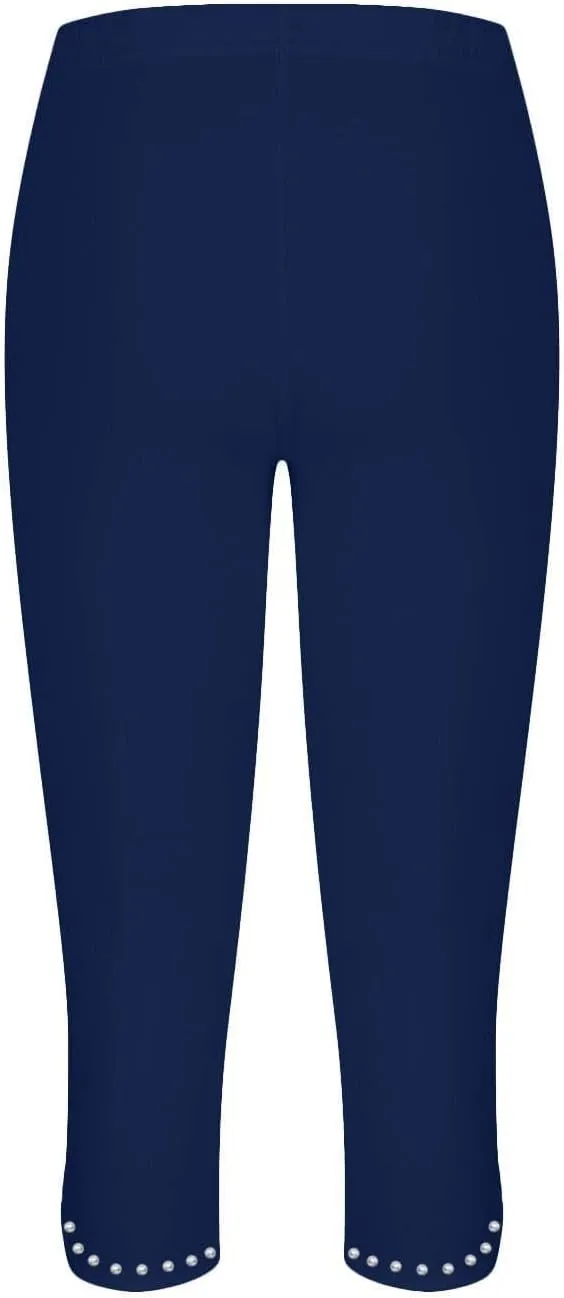 Women's Capri Leggings with Rhinestone 2025 Summer High Waist Cropped Yoga Pants Cutout Keyhole Stretchy Capri Tights