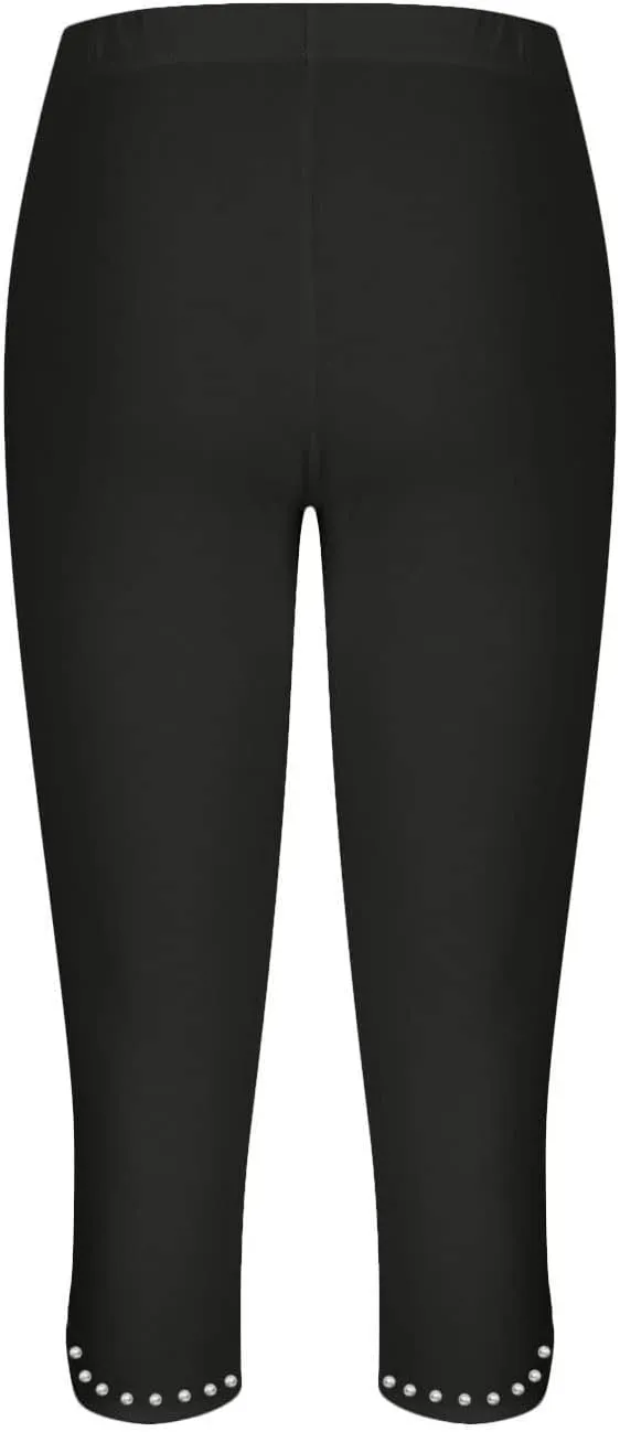 Women's Capri Leggings with Rhinestone 2025 Summer High Waist Cropped Yoga Pants Cutout Keyhole Stretchy Capri Tights