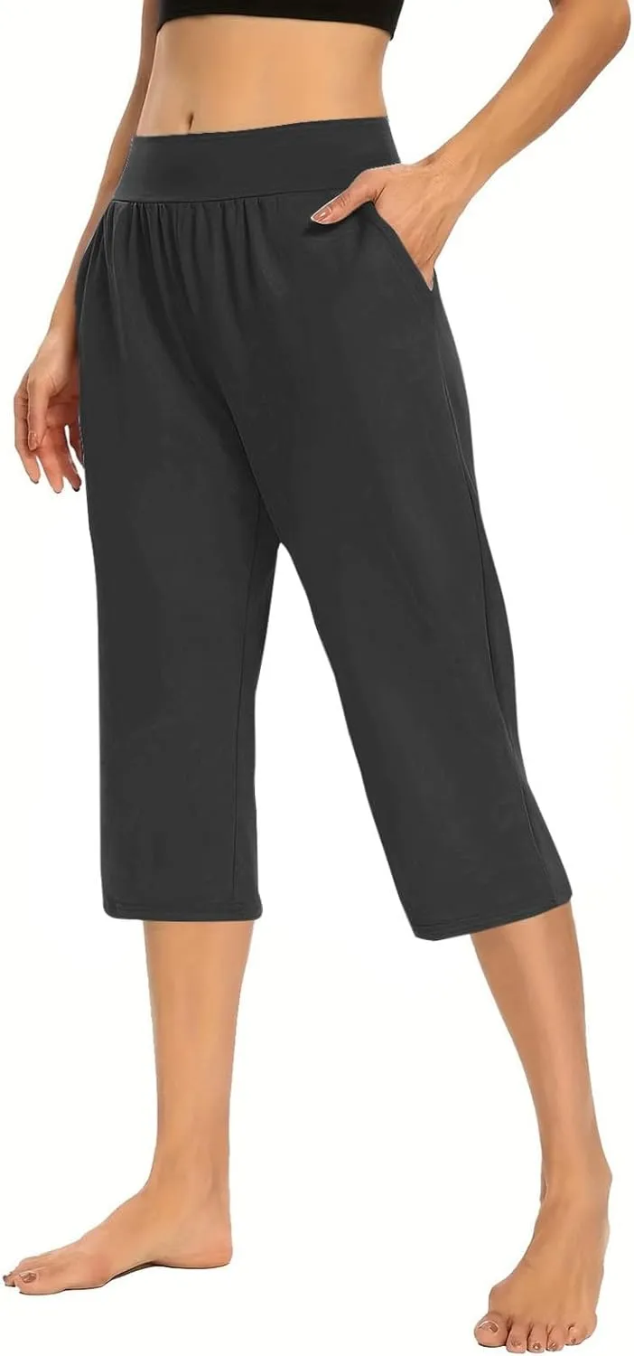 Womens Capris for Summer 2024 High Waisted Cutout Yoga Capris Lightweight Cozy Cropped Tummy Control Workout Leggings