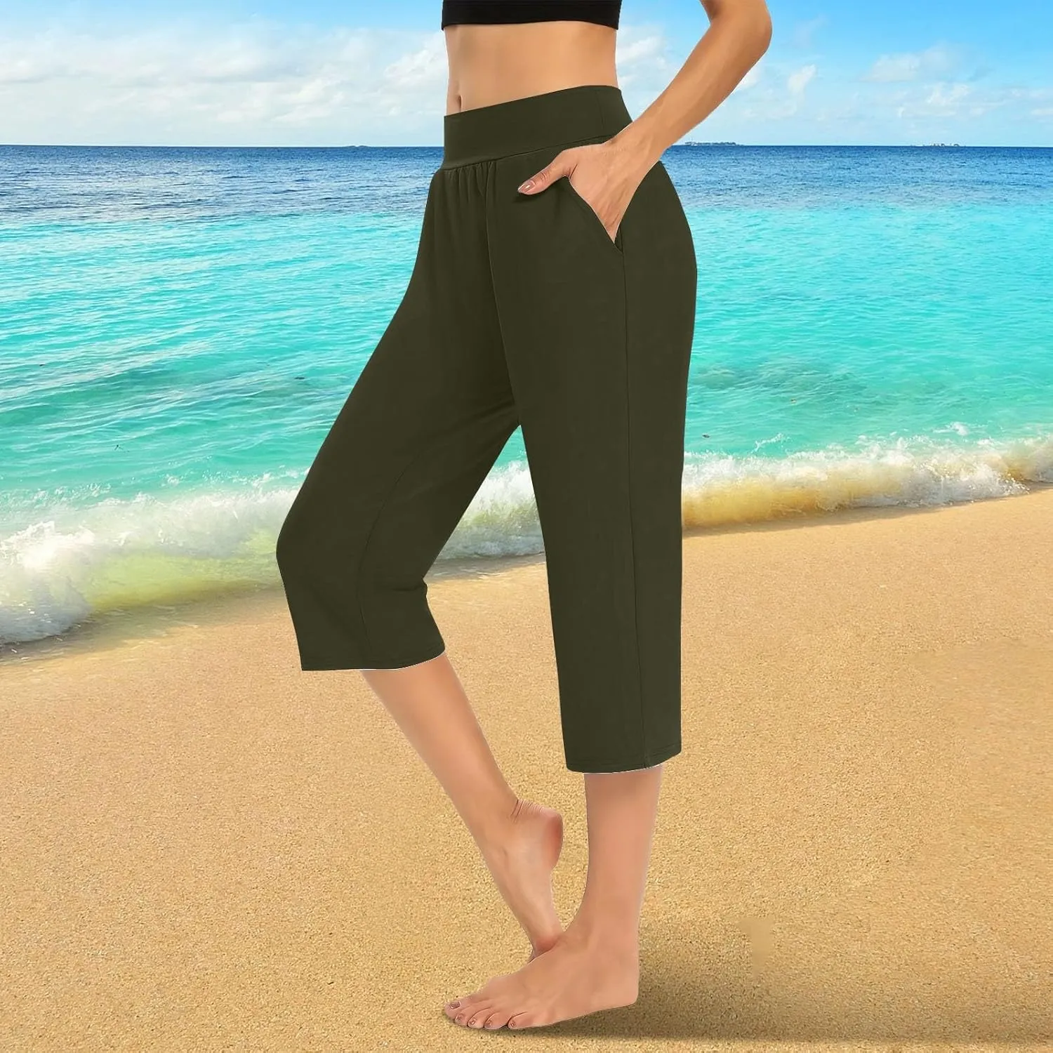 Womens Capris for Summer 2024 High Waisted Cutout Yoga Capris Lightweight Cozy Cropped Tummy Control Workout Leggings