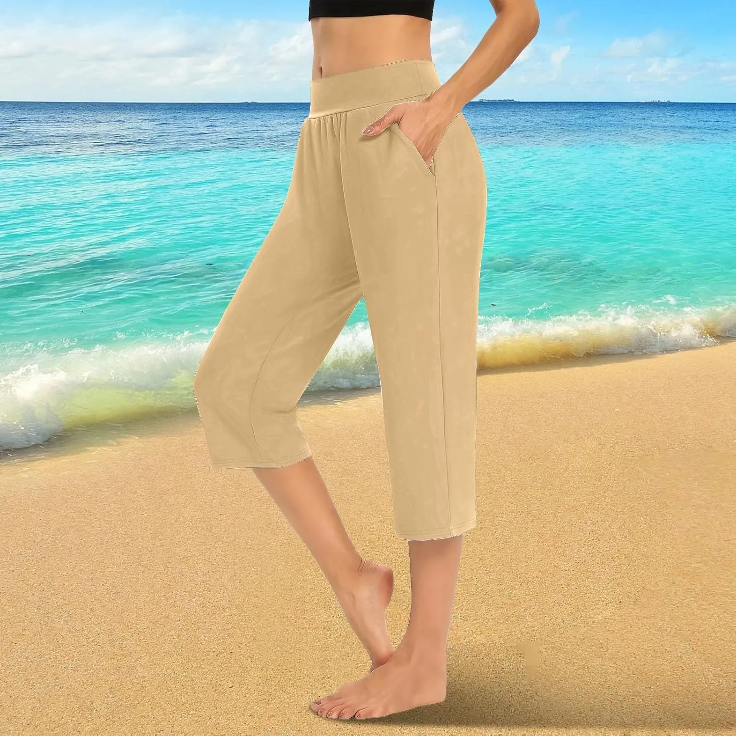 Womens Capris for Summer 2024 High Waisted Cutout Yoga Capris Lightweight Cozy Cropped Tummy Control Workout Leggings