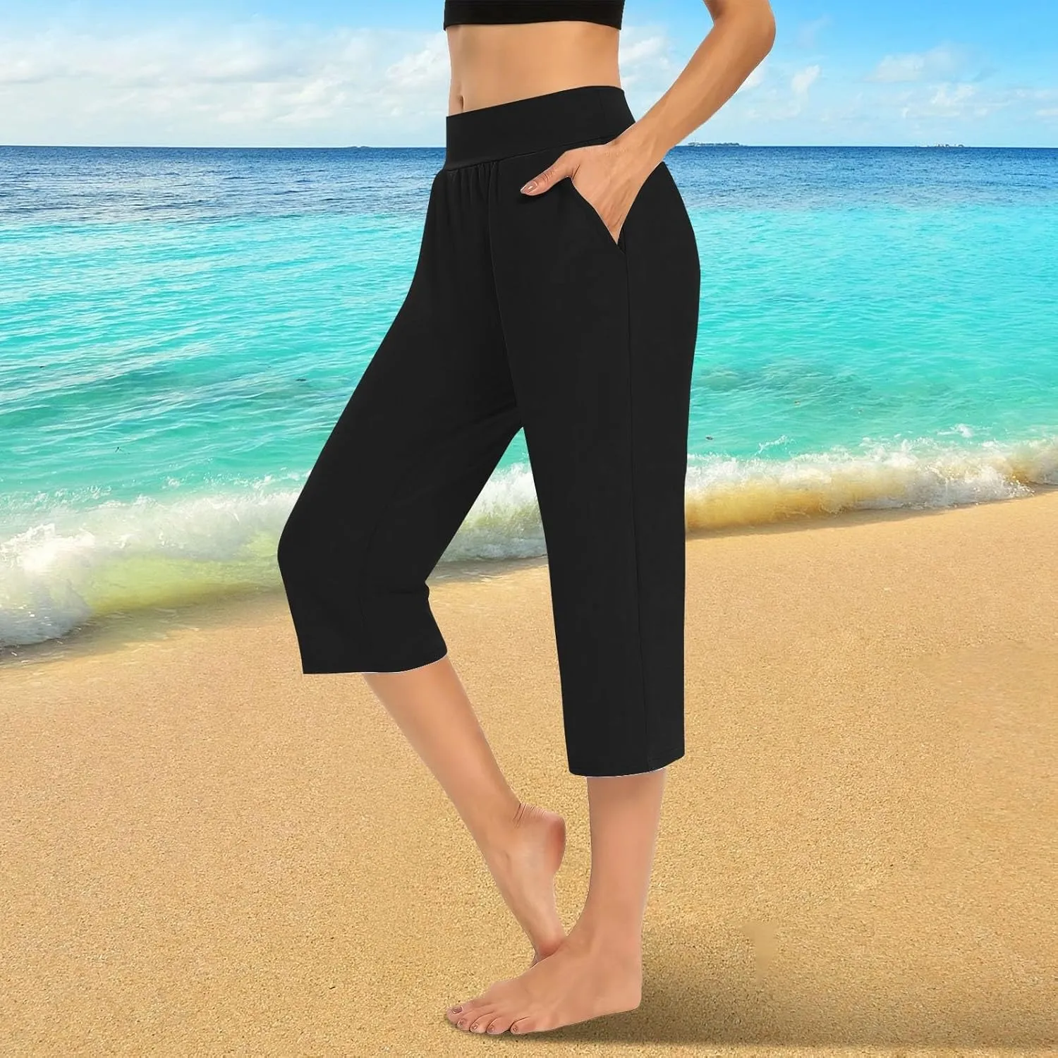 Womens Capris for Summer 2024 High Waisted Cutout Yoga Capris Lightweight Cozy Cropped Tummy Control Workout Leggings