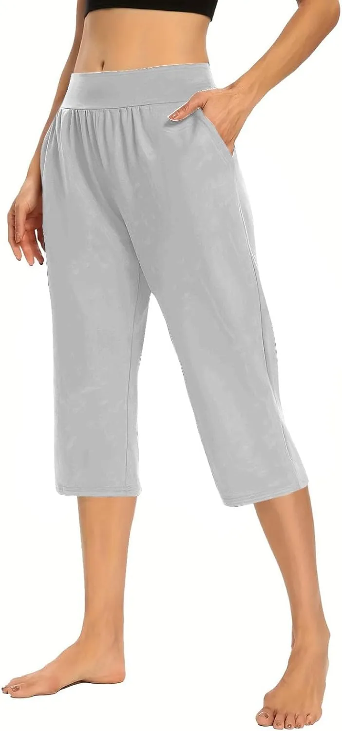 Womens Capris for Summer 2024 High Waisted Cutout Yoga Capris Lightweight Cozy Cropped Tummy Control Workout Leggings