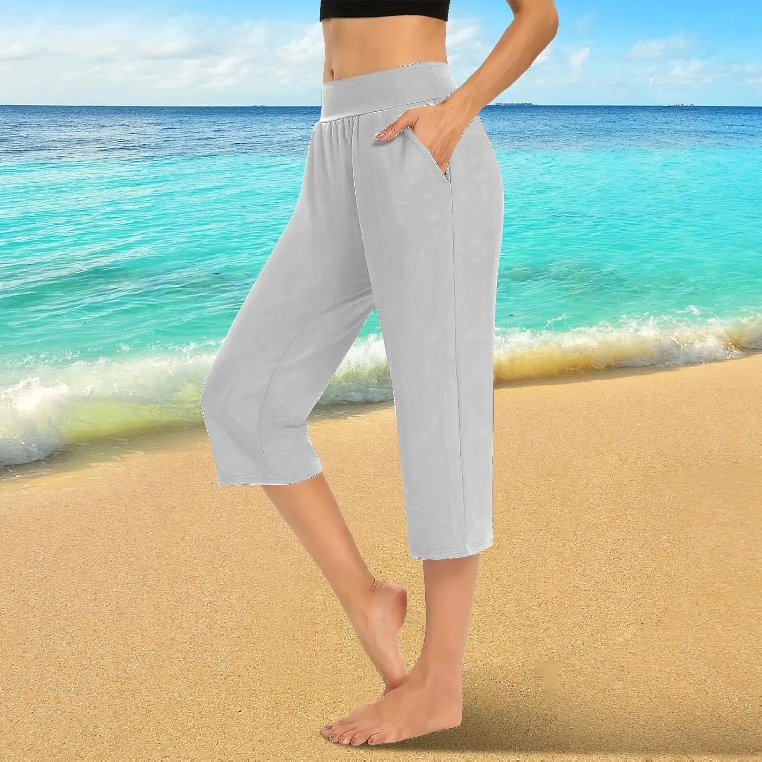 Womens Capris for Summer 2024 High Waisted Cutout Yoga Capris Lightweight Cozy Cropped Tummy Control Workout Leggings