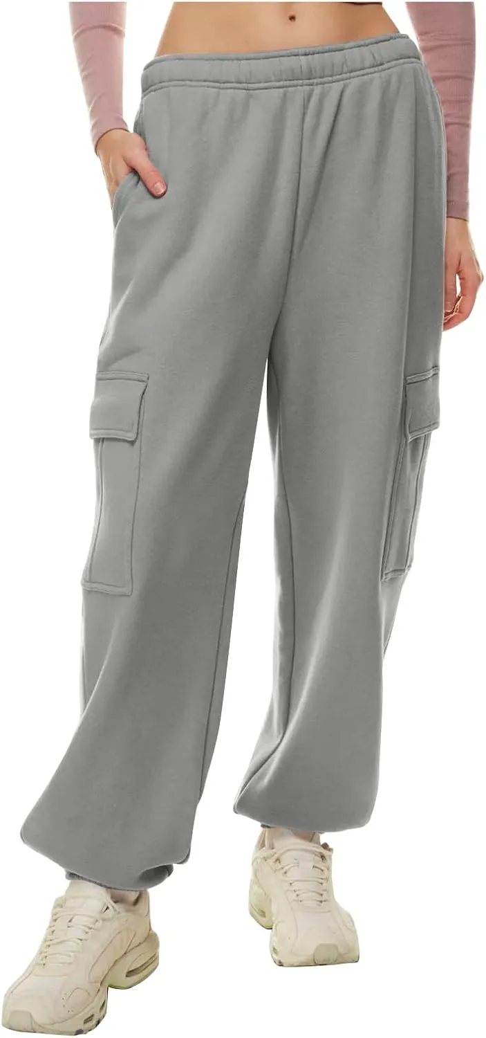 Womens Cargo Sweatpants Casual Baggy Fleece High Waisted Joggers Pants Oversized Fashion Outfits Y2k Clothes 2024
