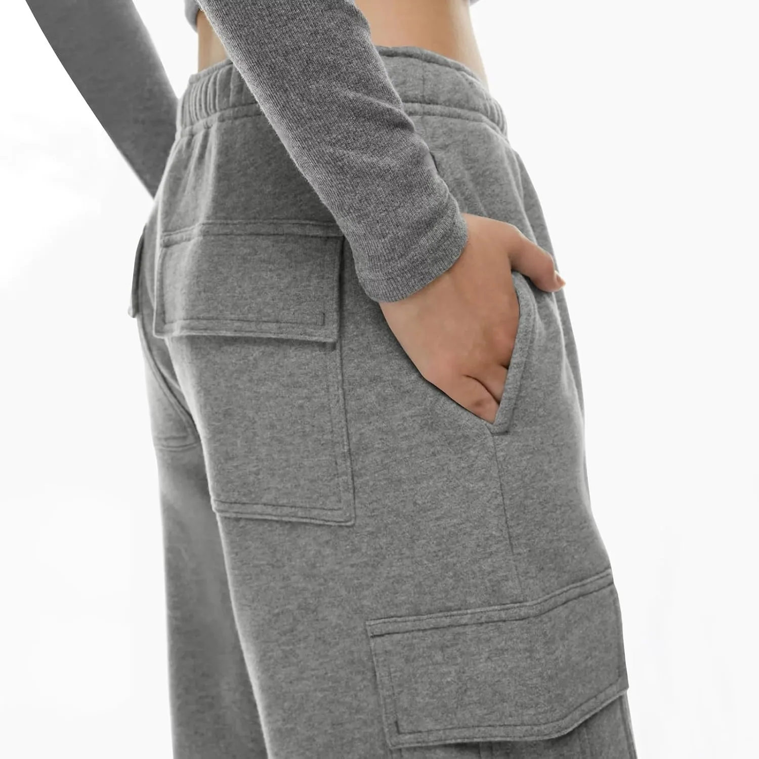 Womens Cargo Sweatpants Casual Baggy Fleece High Waisted Joggers Pants Oversized Fashion Outfits Y2k Clothes 2024
