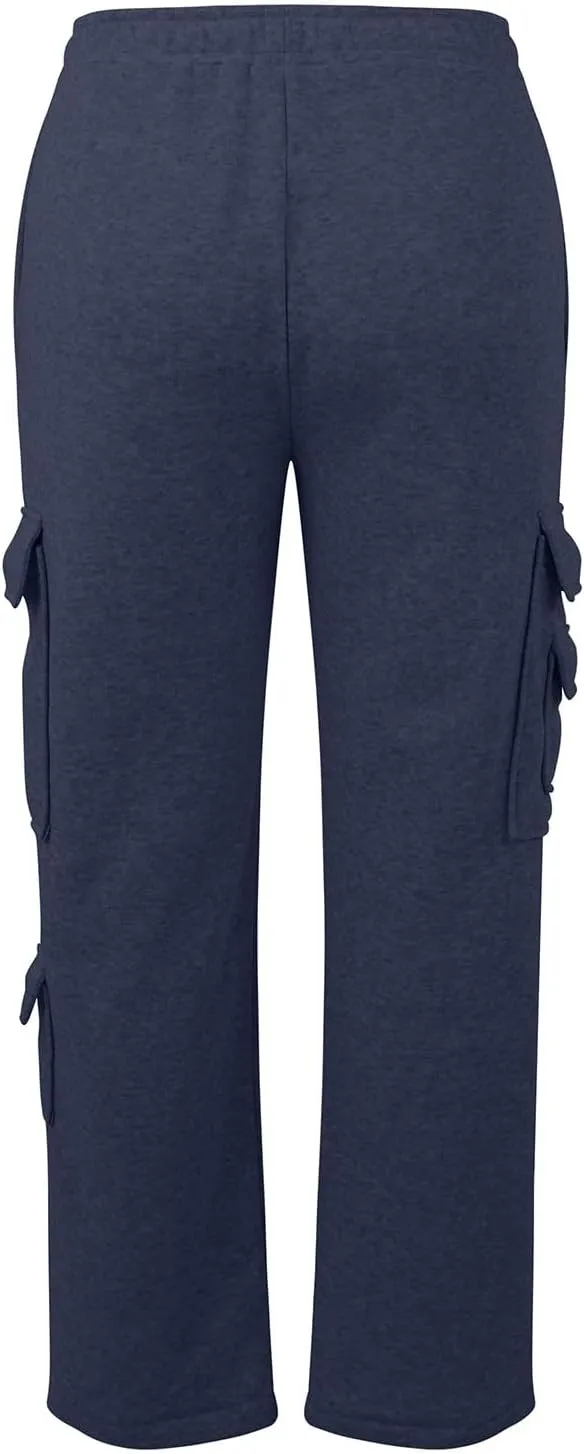 Womens Cargo Sweatpants Oversized Fleece Joggers with Pockets Elastic Waist Cargo Pants Baggy Straight Leg Sweatpants