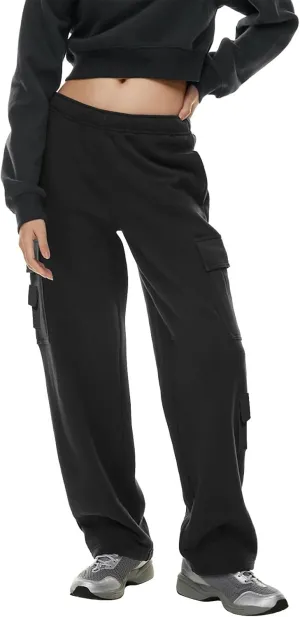 Womens Cargo Sweatpants Oversized Fleece Joggers with Pockets Elastic Waist Cargo Pants Baggy Straight Leg Sweatpants