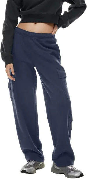 Womens Cargo Sweatpants Oversized Fleece Joggers with Pockets Elastic Waist Cargo Pants Baggy Straight Leg Sweatpants