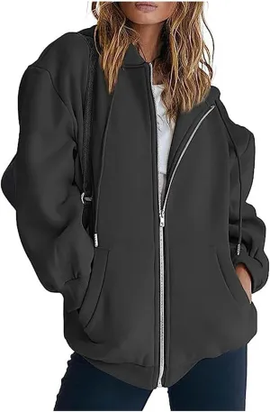 Womens Casual Zip Up Hoodies Soft Comfy Fleece Sweatshirts Loose Long Sleeve Solid Pullover with Pockets 2024 Fall Suit