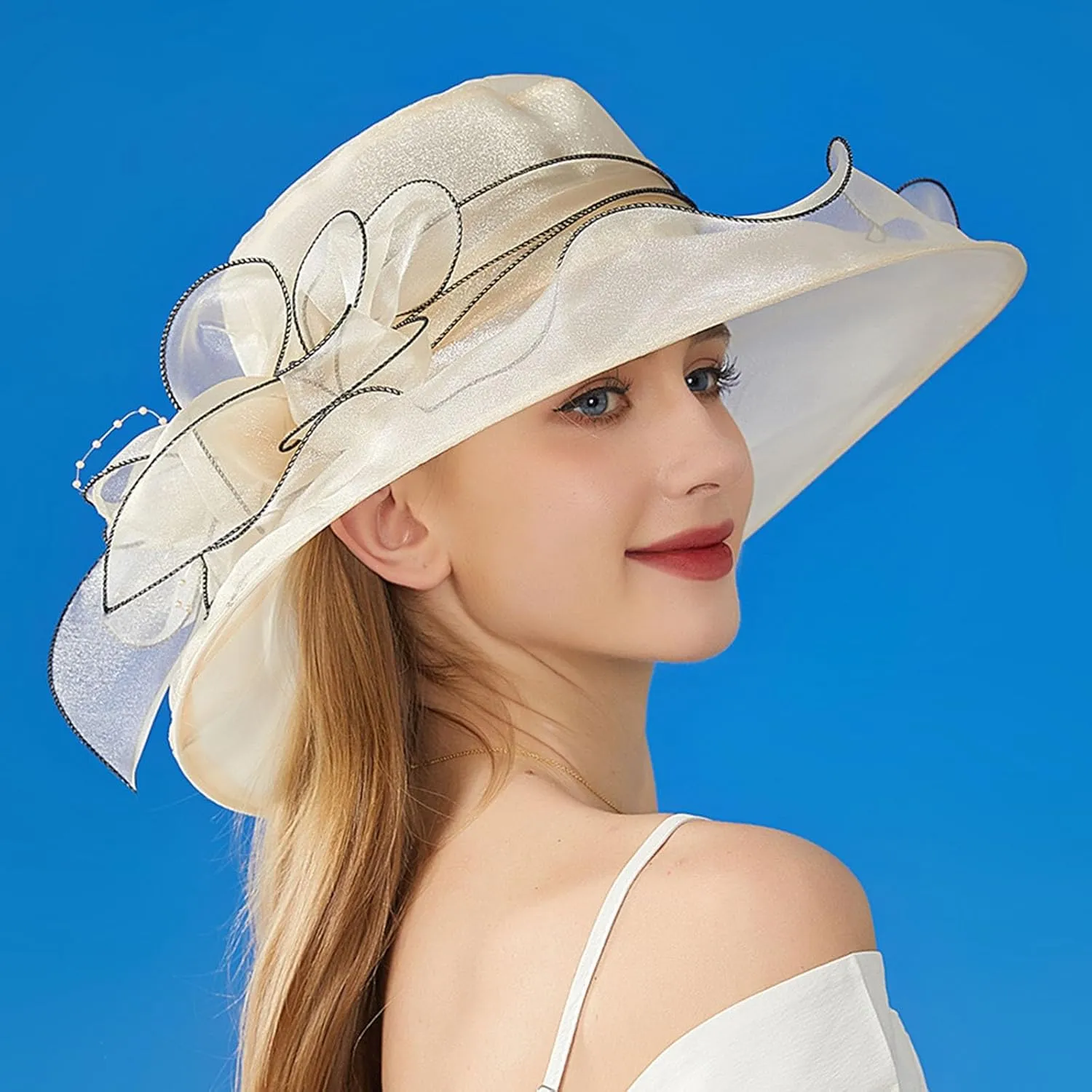 Womens Church Kentuck𝚢-Derby Hat Wide Brim Tea Party Wedding Cap Fascinators Dress Party Wedding Holiday