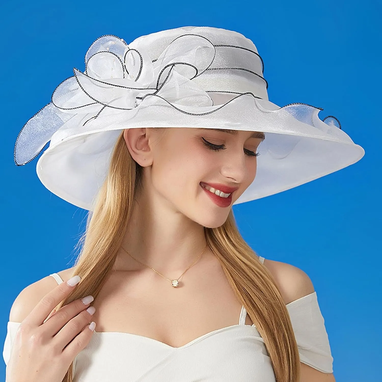 Womens Church Kentuck𝚢-Derby Hat Wide Brim Tea Party Wedding Cap Fascinators Dress Party Wedding Holiday