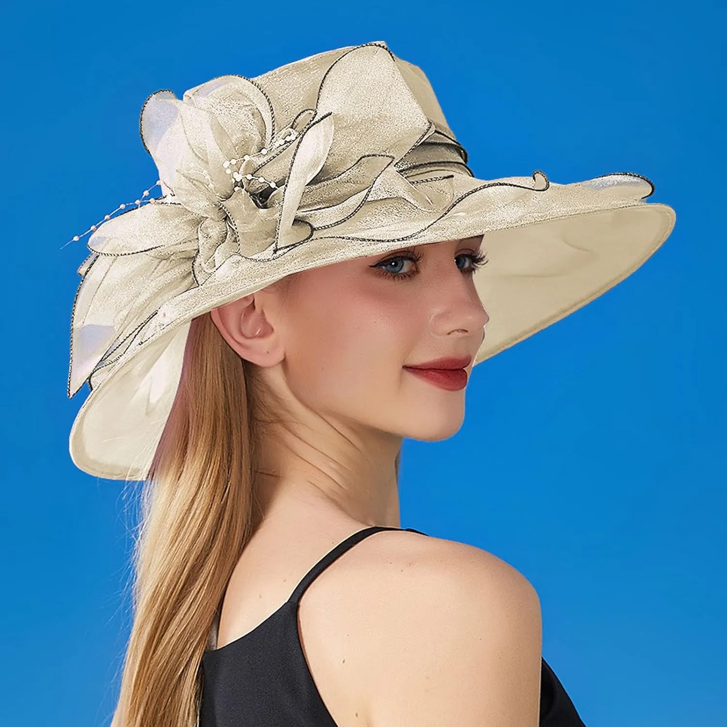 Womens Church Kentuck𝚢-Derby Hat Wide Brim Tea Party Wedding Cap Fascinators Dress Party Wedding Holiday