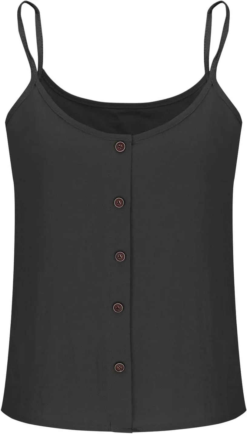 Women's Cotton Linen Camisole Tops Fashion Beach Sexy Tops Summer Button Down Tank Top Solid Vacation Comfy Clothes