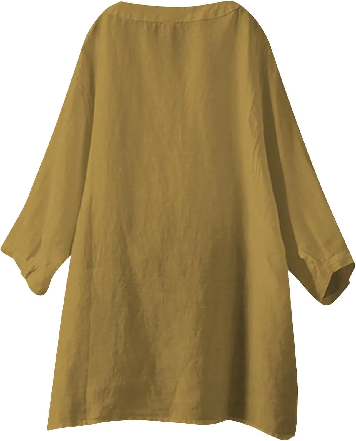 Womens Cotton Linen Shirts 3/4 Sleeve Summer Vacation Tunic Tops Oversized Tshirts Casual V Neck Dressy Blouses