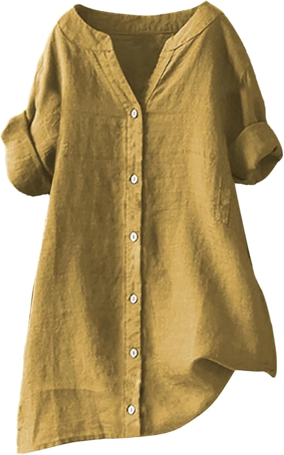 Womens Cotton Linen Shirts 3/4 Sleeve Summer Vacation Tunic Tops Oversized Tshirts Casual V Neck Dressy Blouses