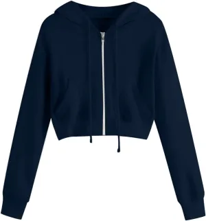 Womens Cropped Hoodies Cute Trendy Zip Up Sweatshirt Hooded Long Sleeve Yoga Tops Crop Sweatshirts Outwear Coats