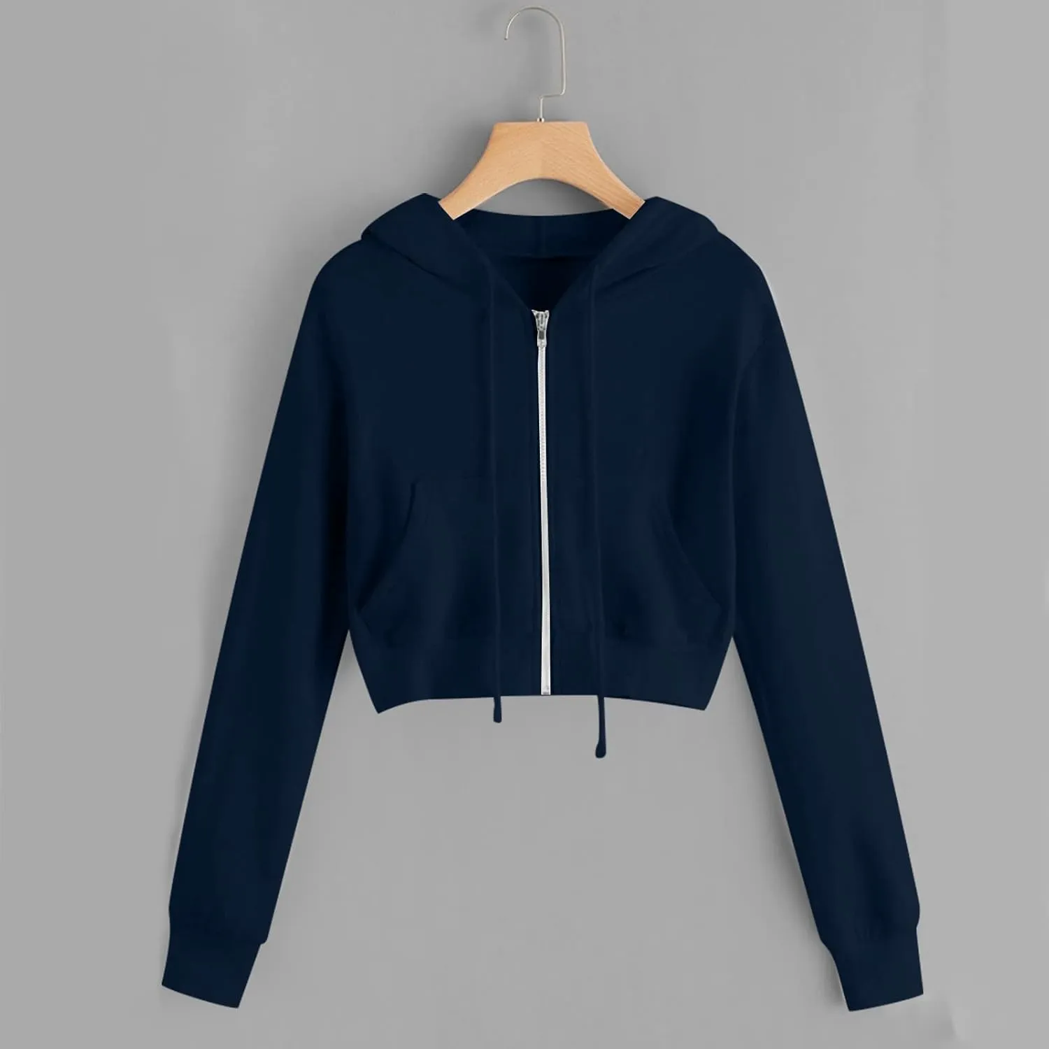Womens Cropped Hoodies Cute Trendy Zip Up Sweatshirt Hooded Long Sleeve Yoga Tops Crop Sweatshirts Outwear Coats