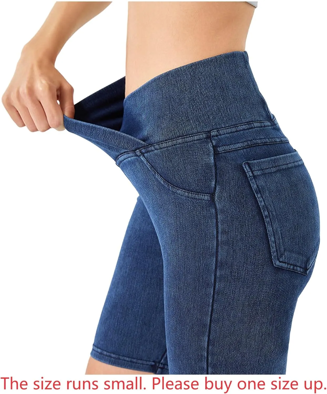 Women's Crossover High Waisted High Stretch Denim Yoga Cycling Athletic Shorts with Pockets