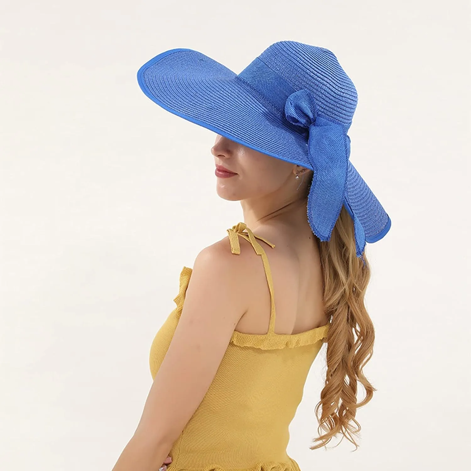 Womens Derby Hats Wide Brim Bowknot Church Tea Party Easter Bonnets Fascinator Ladies Fashion Summer Beach Cap