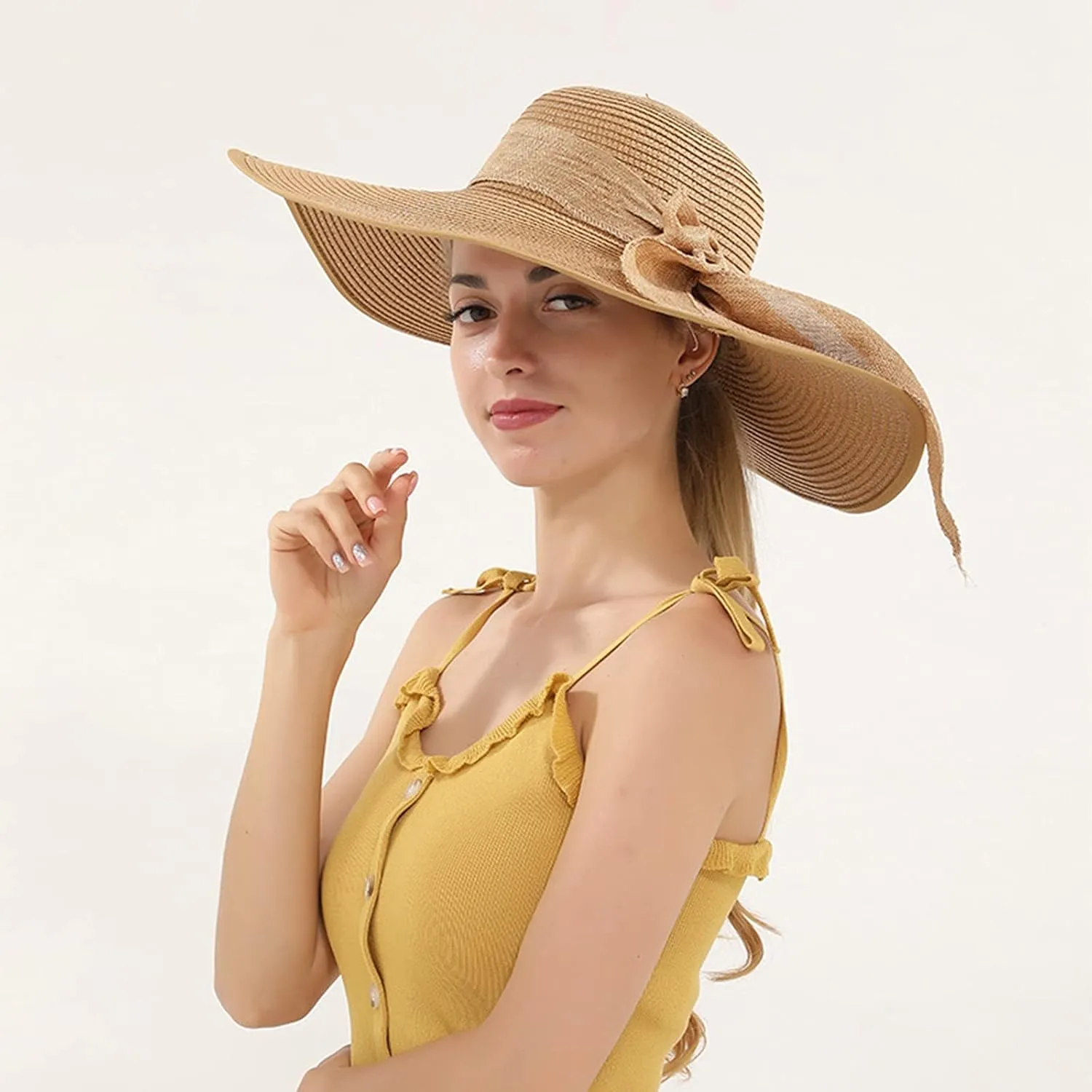 Womens Derby Hats Wide Brim Bowknot Church Tea Party Easter Bonnets Fascinator Ladies Fashion Summer Beach Cap