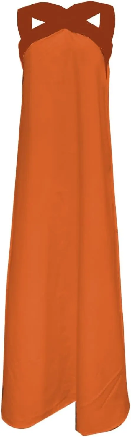 Women's Elegant Neckline Open Back Evening Dress Plus Size Dresses Color Peach
