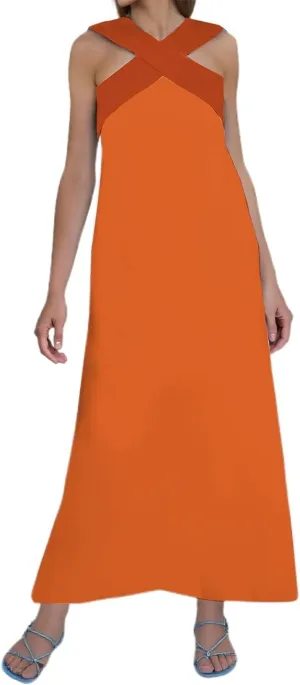 Women's Elegant Neckline Open Back Evening Dress Plus Size Dresses Color Peach