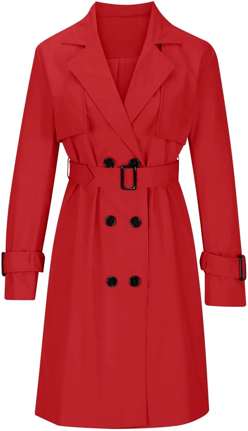 Women's Fashion Autumn Winter Solid Color Double Breasted Trench Coat Rain Windbreaker Women