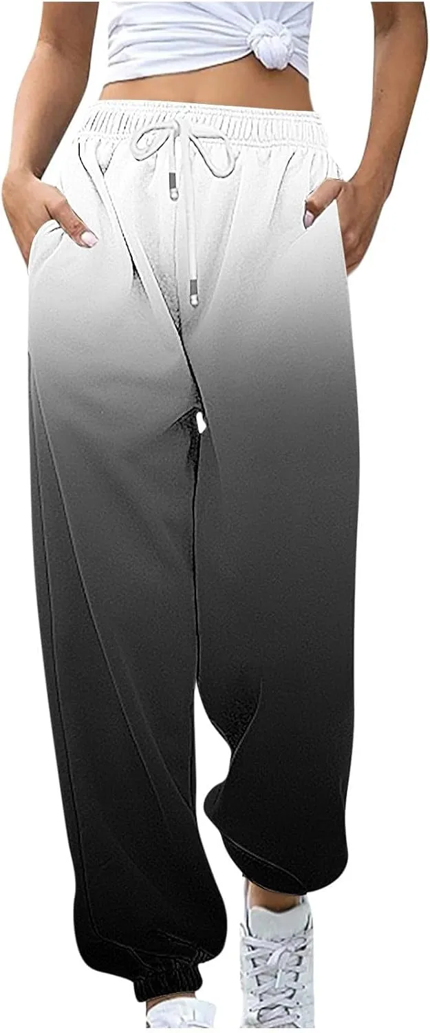 Womens Fashion Casual Cargo Pants Sweatpants Baggy Fleece High Waisted Joggers Pants Y2k Vintage Comfy Tie Dye Lounge