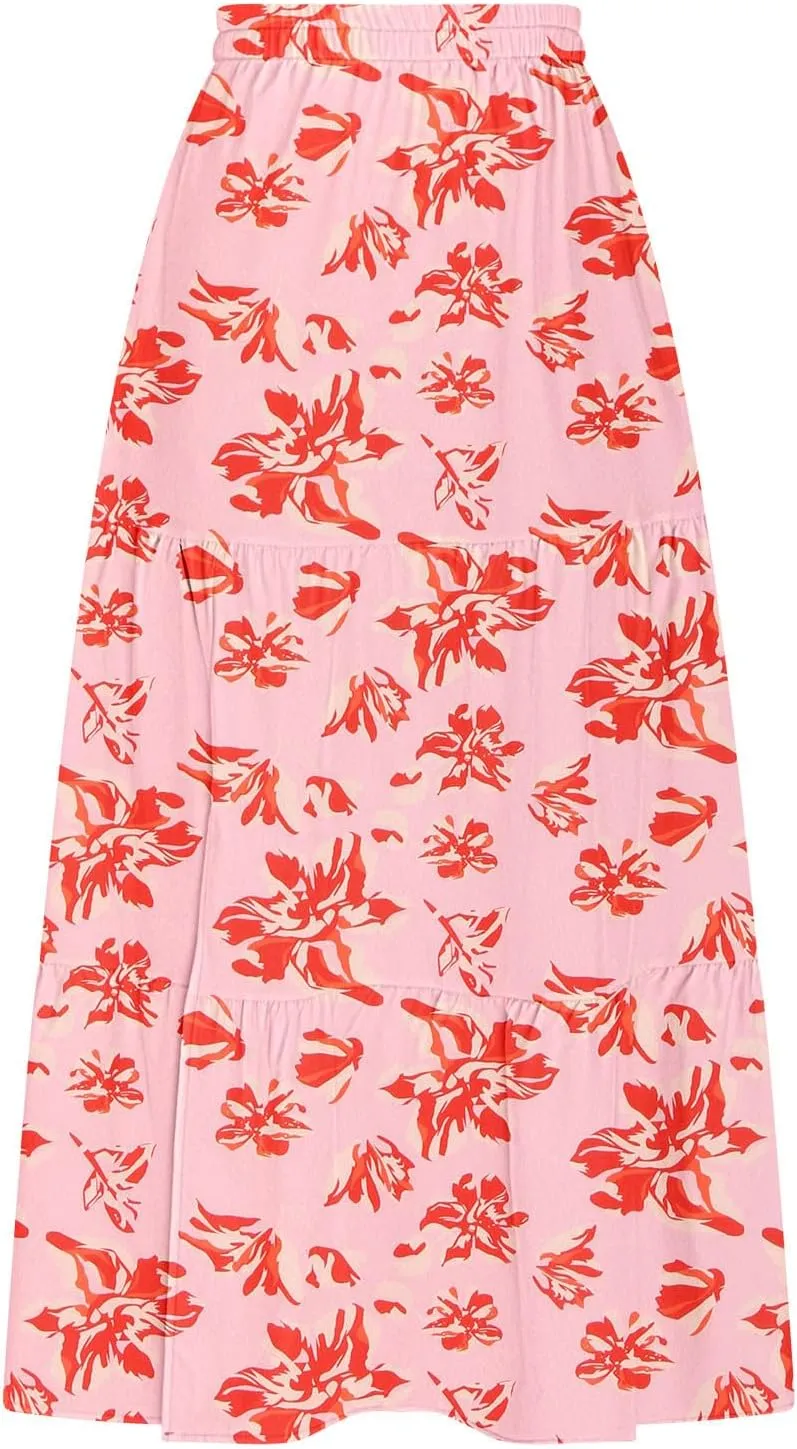 Women's Floral Long Skirts Split Summer Skirts Elastic Waist Flowy Maxi Skirt A Line Beach Skirts Boho Casual Skirts