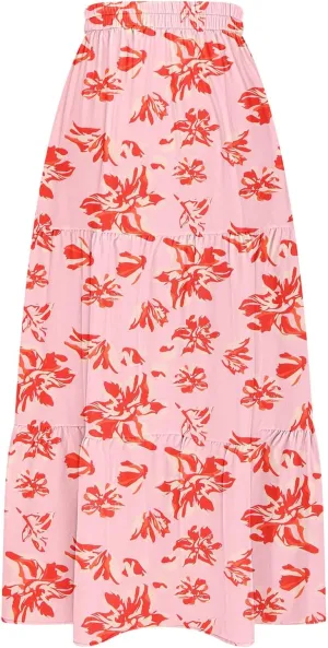 Women's Floral Long Skirts Split Summer Skirts Elastic Waist Flowy Maxi Skirt A Line Beach Skirts Boho Casual Skirts