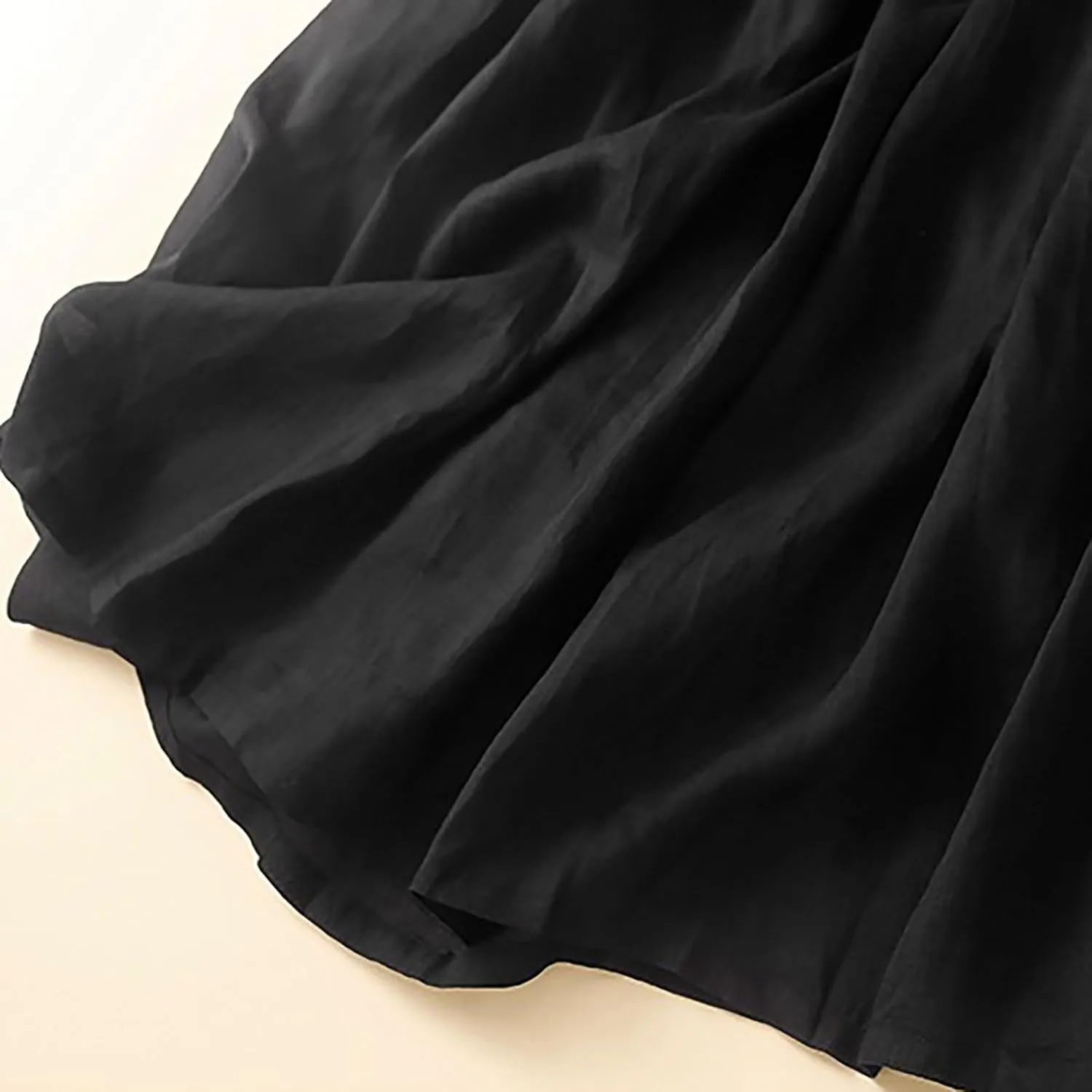 Women's Flowing Linen Skirt Elastic Waist Loose Artistic Long Swing Skirt Summer Boho Tiered Trendy Casual Sundress