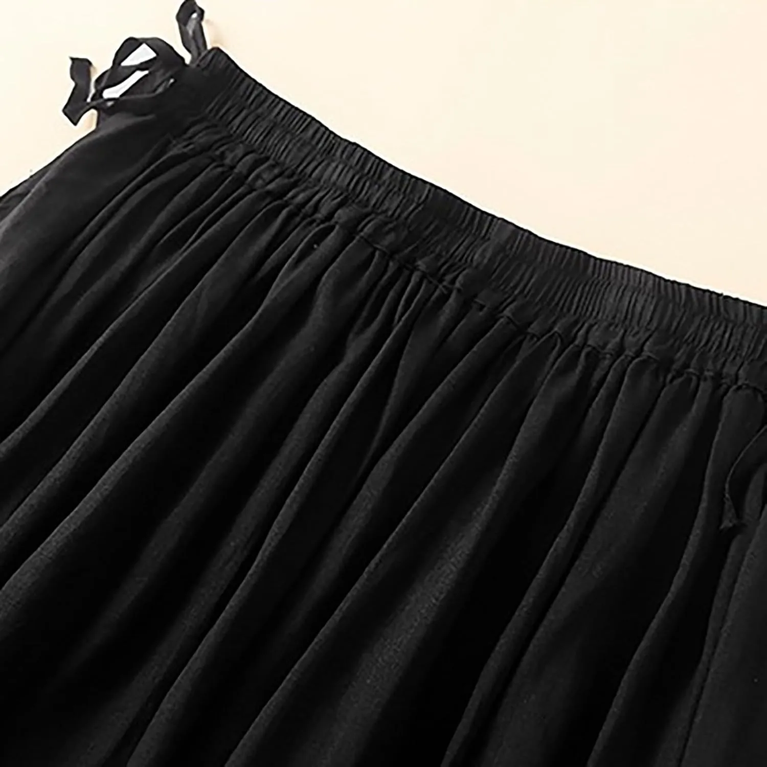 Women's Flowing Linen Skirt Elastic Waist Loose Artistic Long Swing Skirt Summer Boho Tiered Trendy Casual Sundress