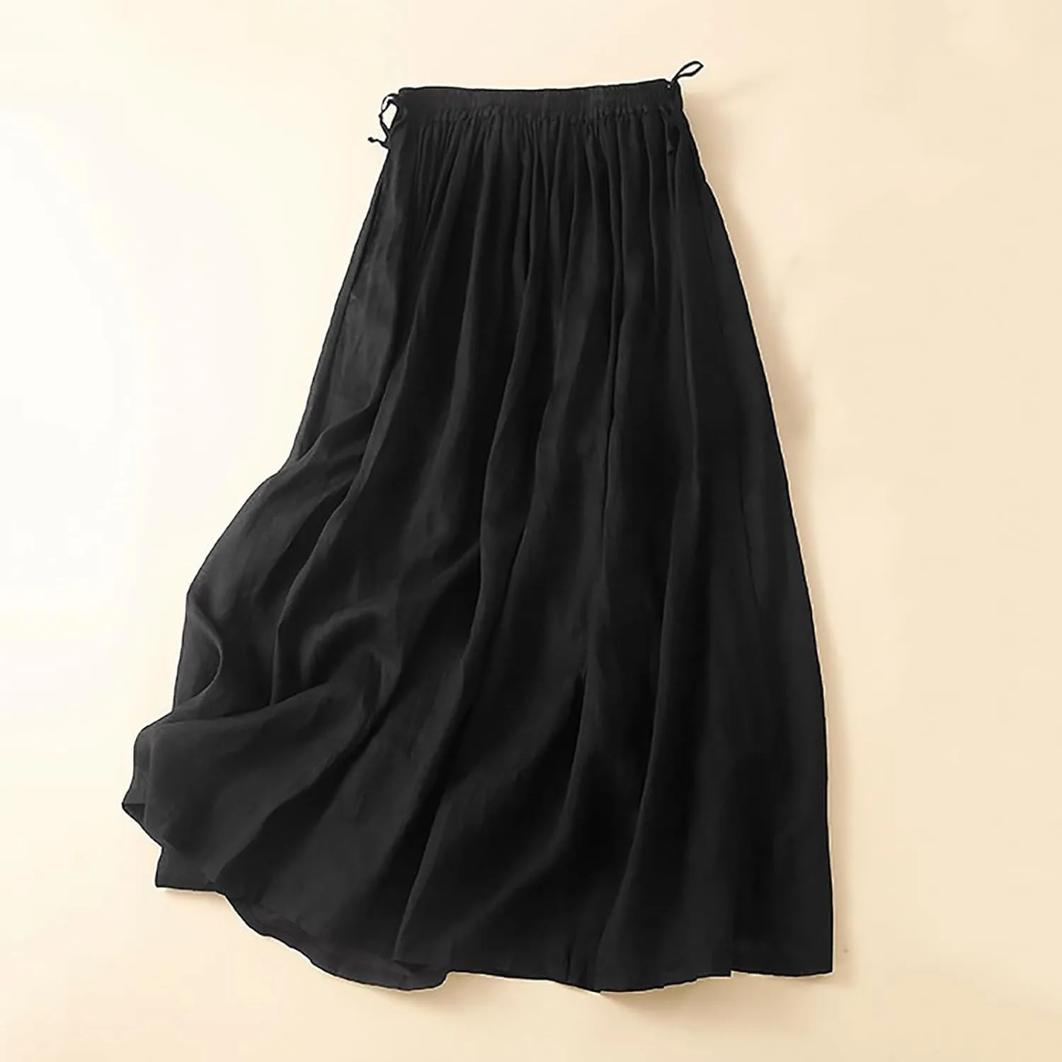 Women's Flowing Linen Skirt Elastic Waist Loose Artistic Long Swing Skirt Summer Boho Tiered Trendy Casual Sundress