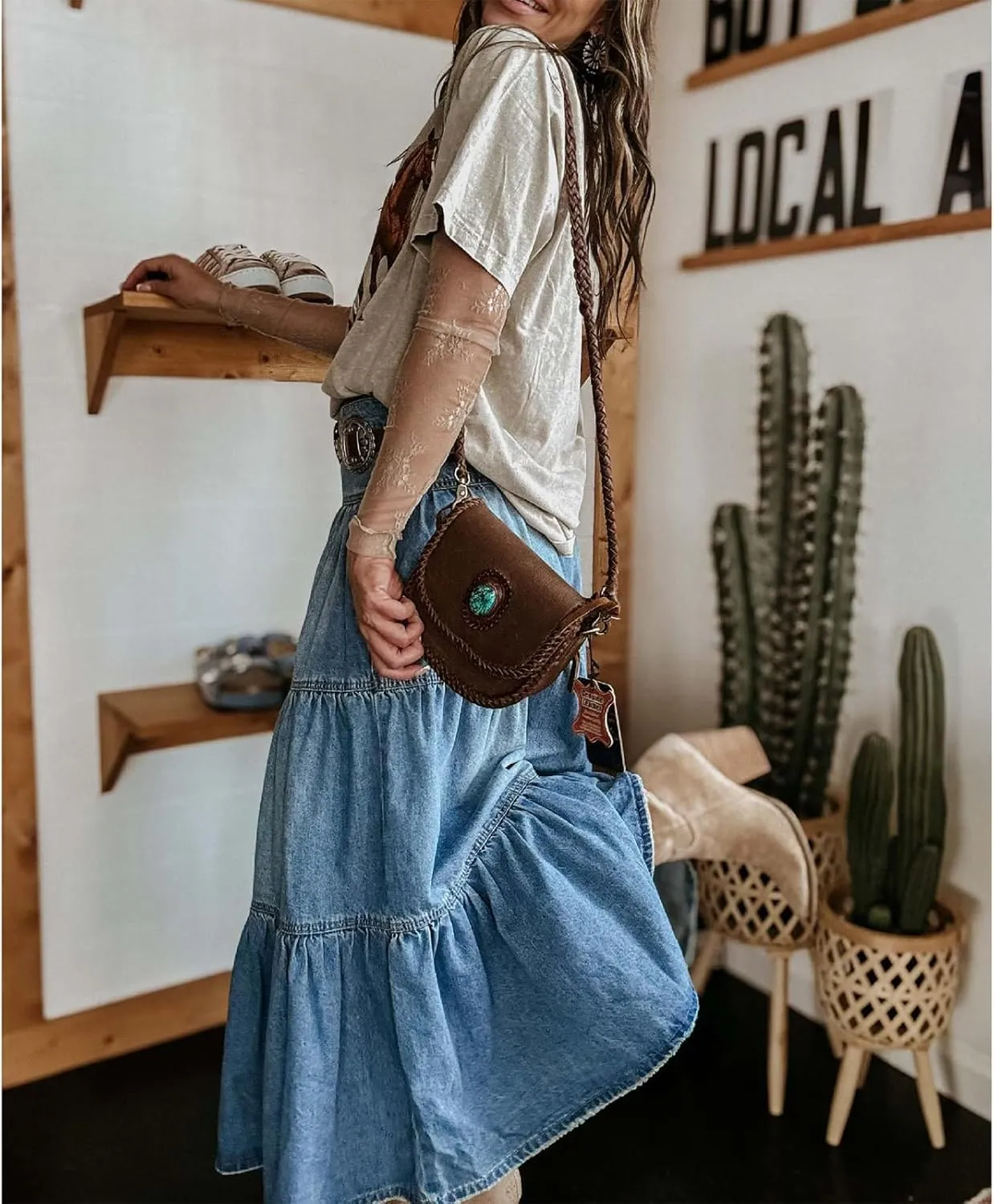 Women's High Waist Denim Maxi Skirt Summer Ruffled Hem Pleated Tiered Skirt Long Flowy A Line Jean Skirts Streetwear
