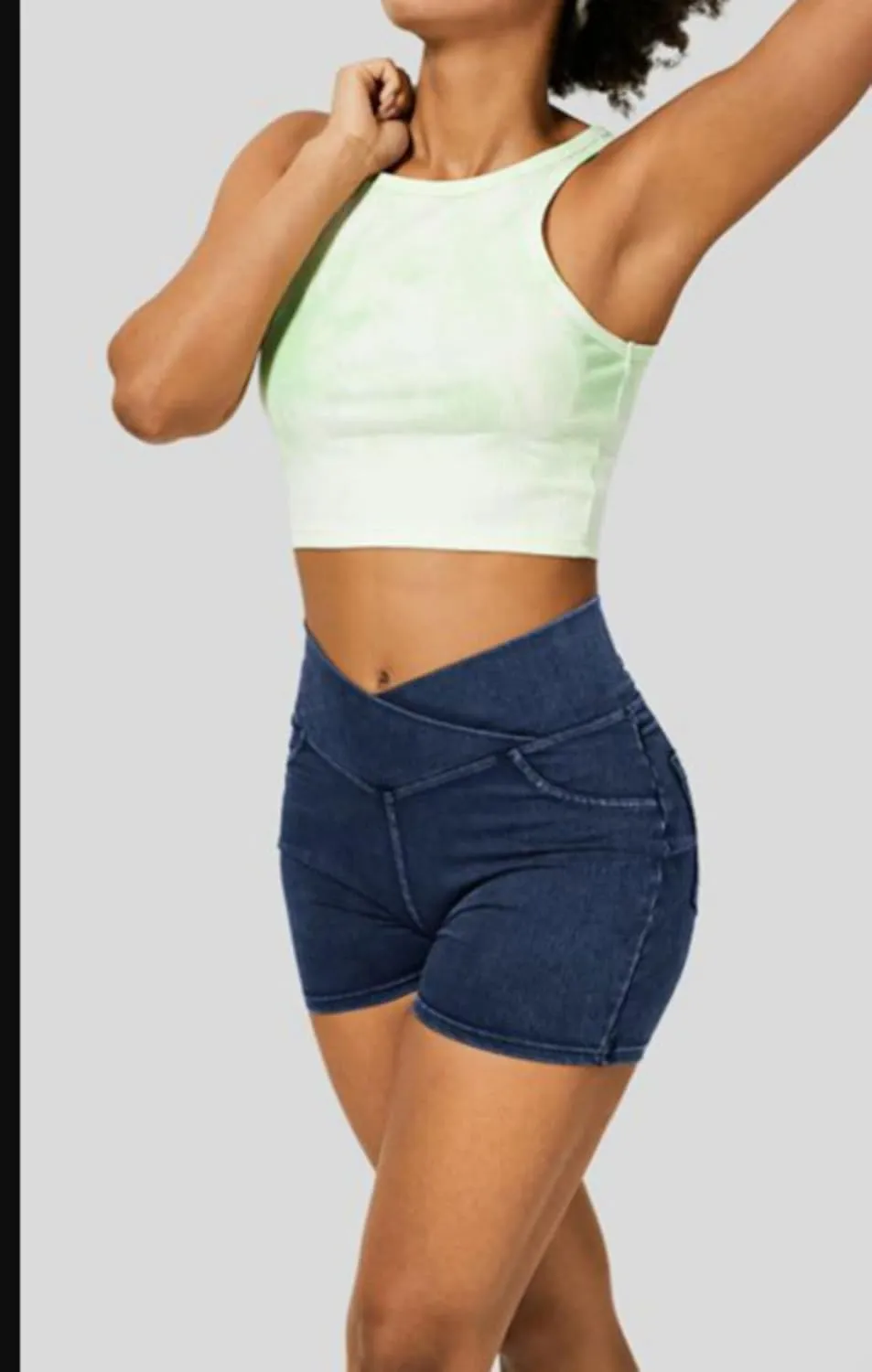 Women's High Waist Jeans Shorts Biker Shorts Crossover Denim Summer Bermuda Pants with Pockets Summer