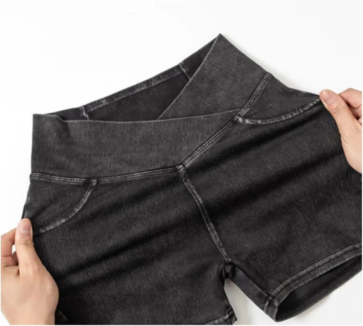 Women's High Waist Jeans Shorts Biker Shorts Crossover Denim Summer Bermuda Pants with Pockets Summer