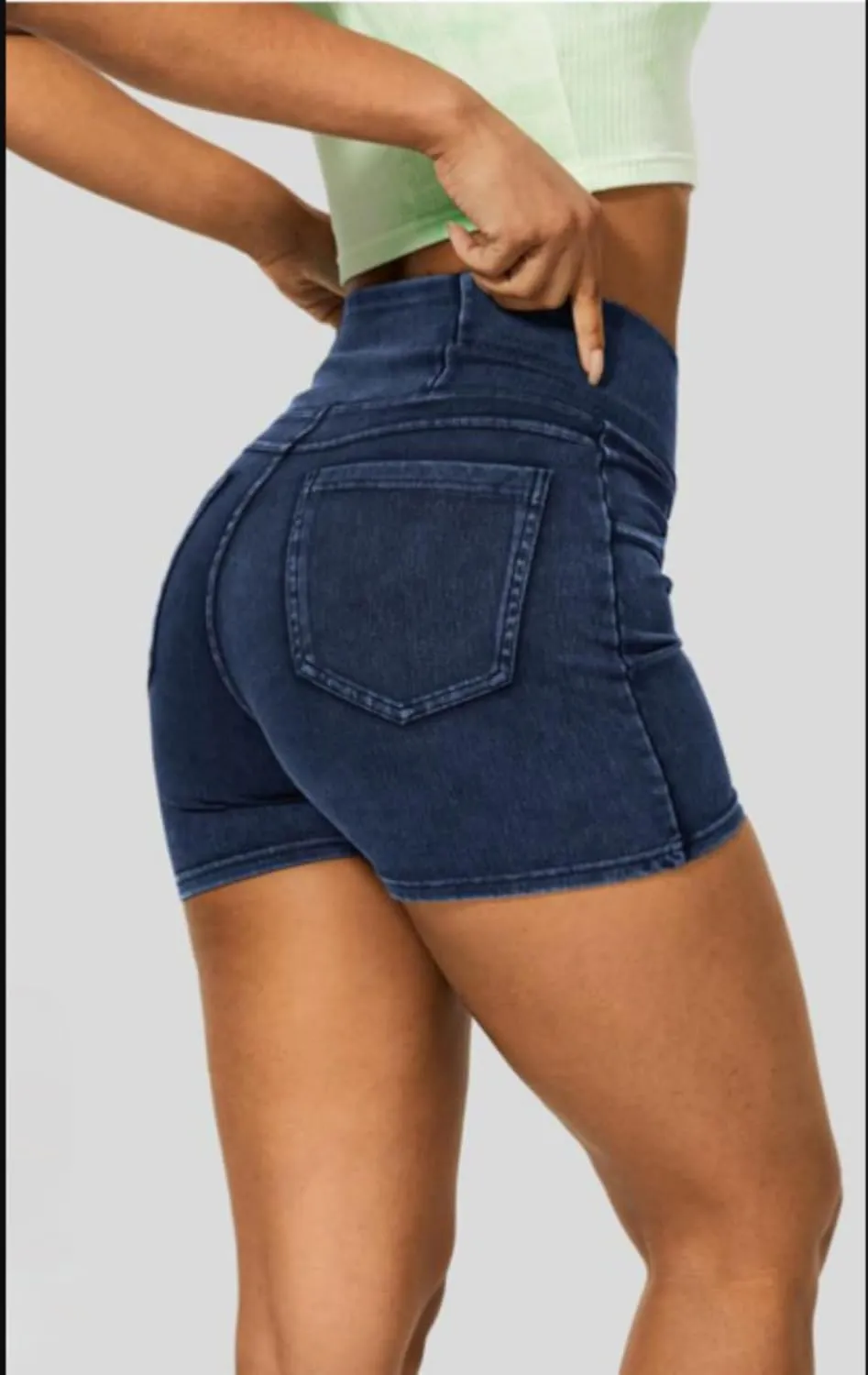 Women's High Waist Jeans Shorts Biker Shorts Crossover Denim Summer Bermuda Pants with Pockets Summer
