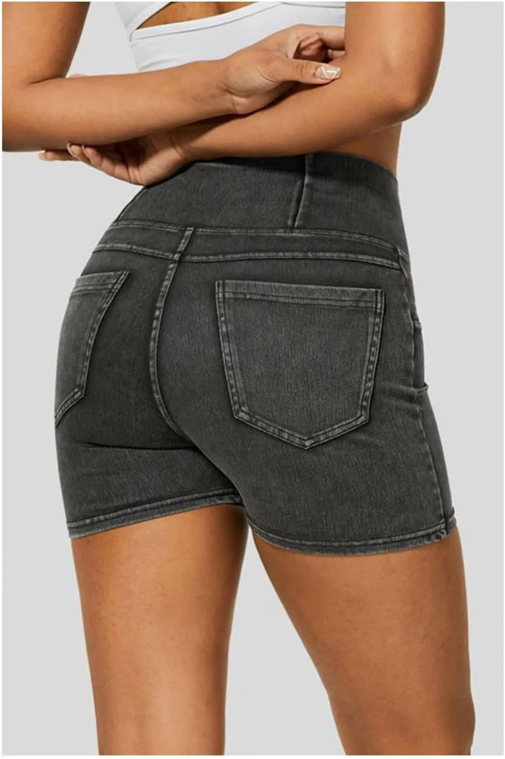 Women's High Waist Jeans Shorts Biker Shorts Crossover Denim Summer Bermuda Pants with Pockets Summer