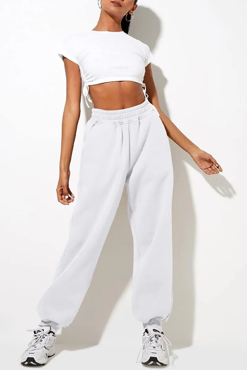 Womens High Waisted Jogger Pants Y2K Baggy Sweatpants with Pockets Cinch Bottom Lounge Casual Streetwear Trousers